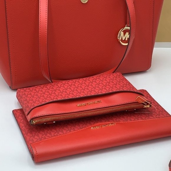 Michael Kors Maisie Large Pebbled Leather 3-in-1 Tote Bag Flame multi color - Picture 14 of 16